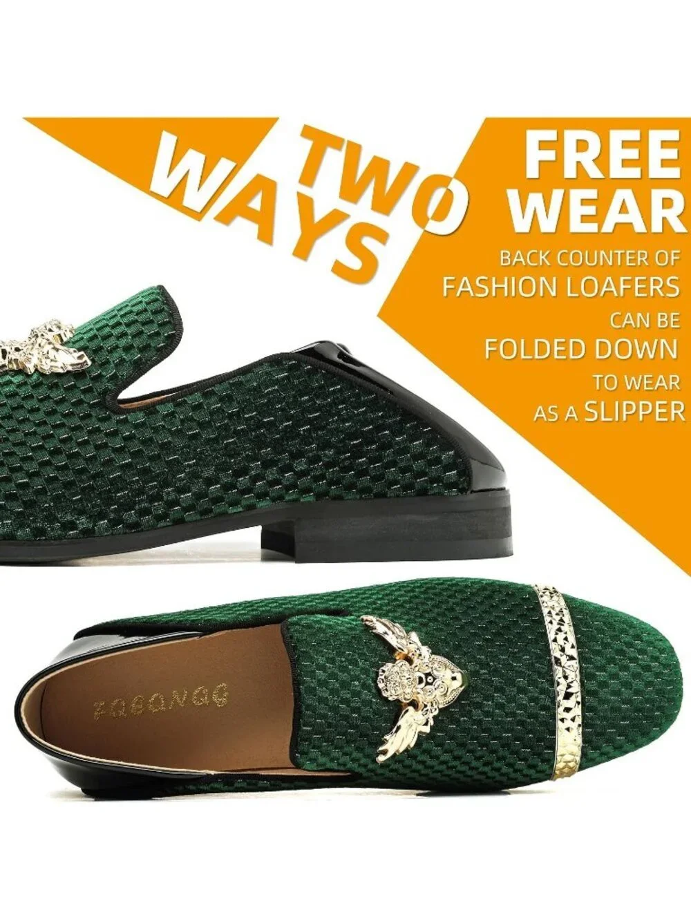 FQEQNQG Men's Green Velvet Loafers Metal Buckle Shiny Slip On Classic Shoes